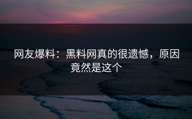 网友爆料：黑料网真的很遗憾，原因竟然是这个  第1张