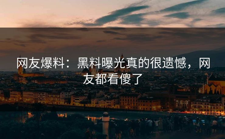 网友爆料：黑料曝光真的很遗憾，网友都看傻了