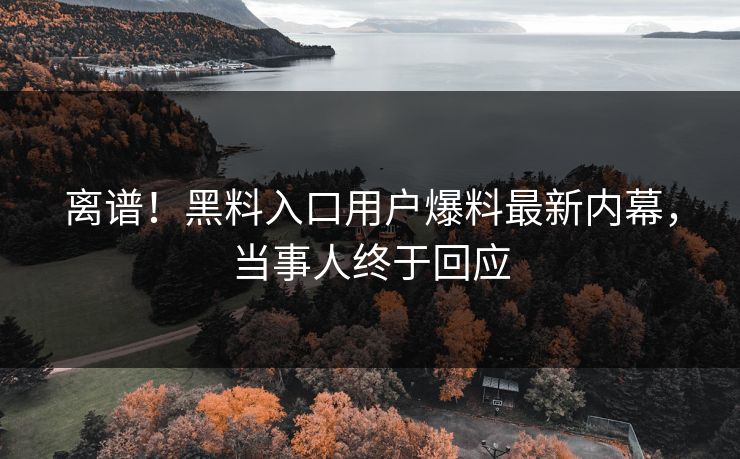 离谱！黑料入口用户爆料最新内幕，当事人终于回应