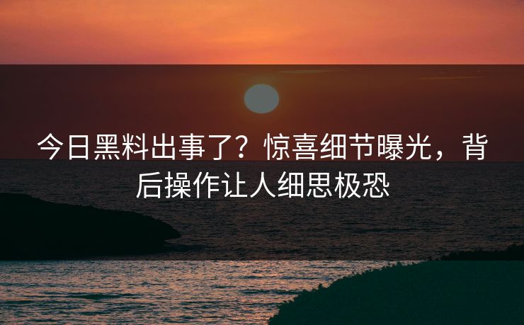 今日黑料出事了？惊喜细节曝光，背后操作让人细思极恐