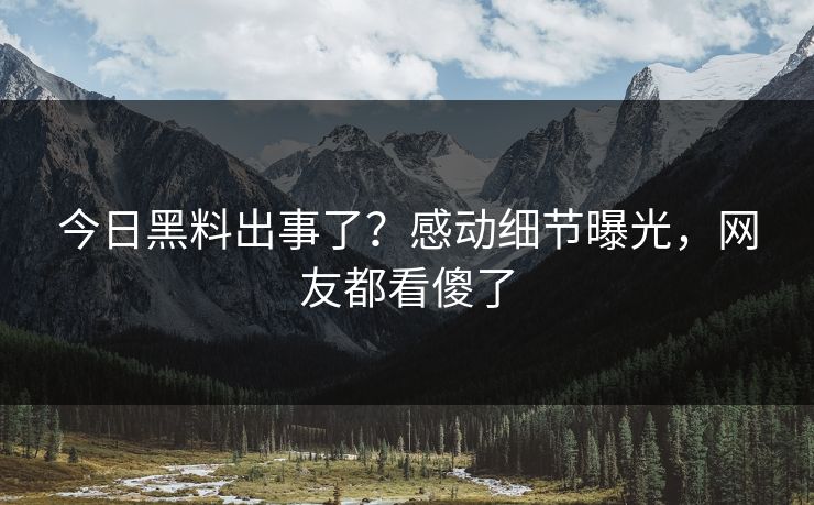 今日黑料出事了？感动细节曝光，网友都看傻了