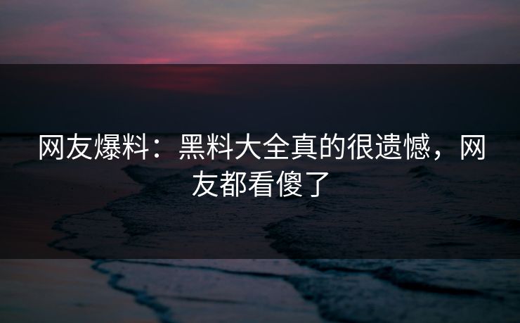 网友爆料：黑料大全真的很遗憾，网友都看傻了