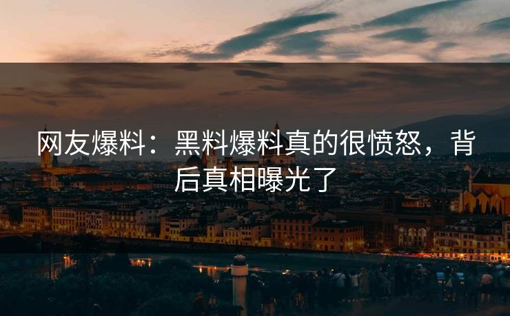 网友爆料：黑料爆料真的很愤怒，背后真相曝光了