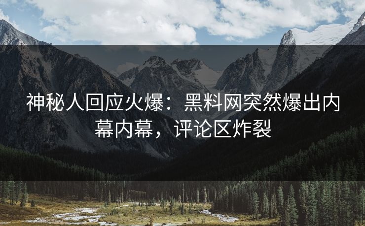 神秘人回应火爆：黑料网突然爆出内幕内幕，评论区炸裂  第1张