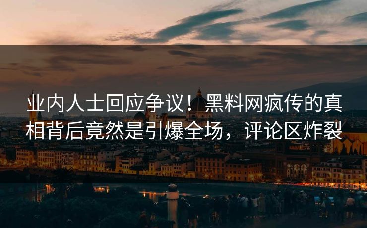 业内人士回应争议！黑料网疯传的真相背后竟然是引爆全场，评论区炸裂  第1张