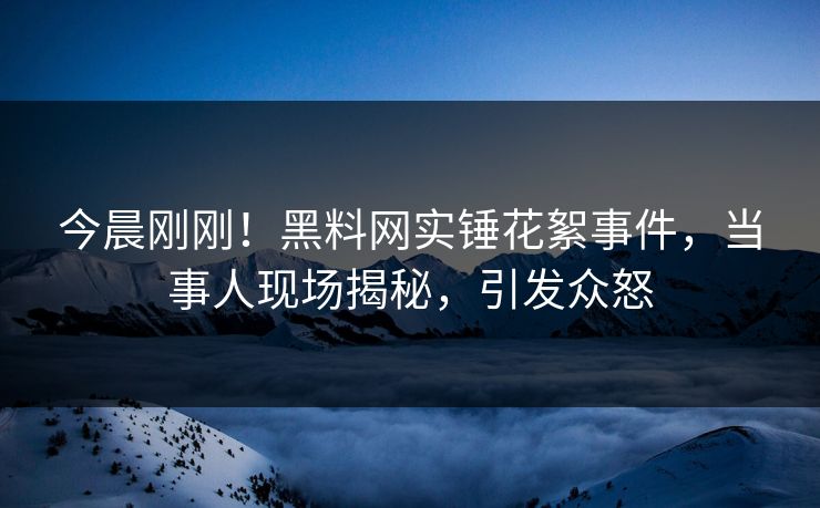 今晨刚刚！黑料网实锤花絮事件，当事人现场揭秘，引发众怒