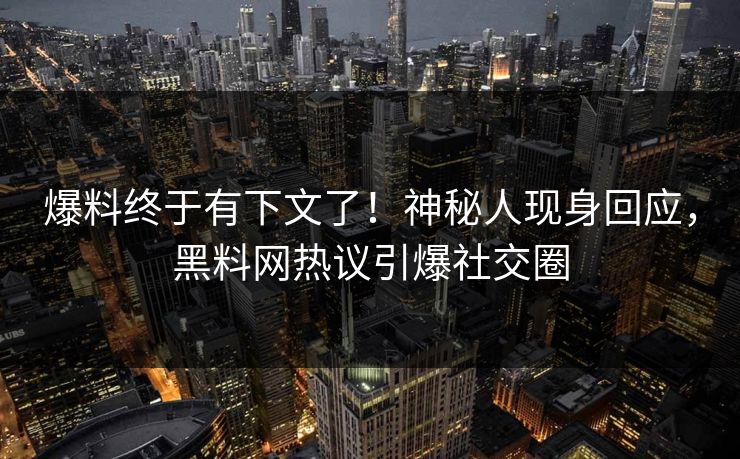 爆料终于有下文了！神秘人现身回应，黑料网热议引爆社交圈