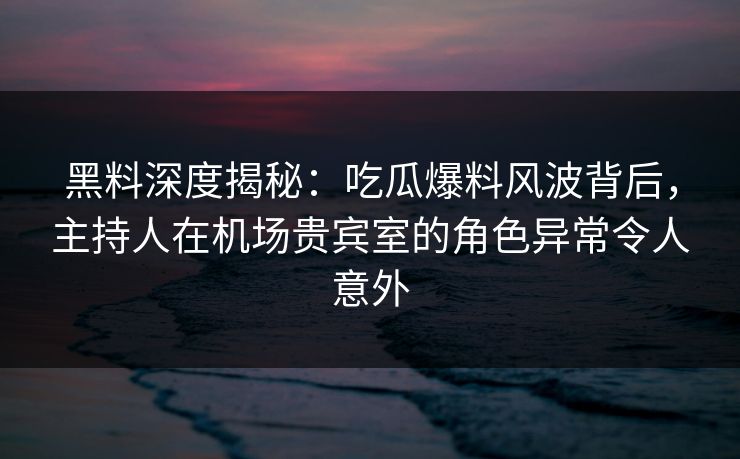 黑料深度揭秘：吃瓜爆料风波背后，主持人在机场贵宾室的角色异常令人意外