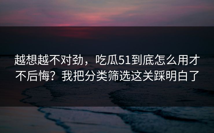 越想越不对劲，吃瓜51到底怎么用才不后悔？我把分类筛选这关踩明白了